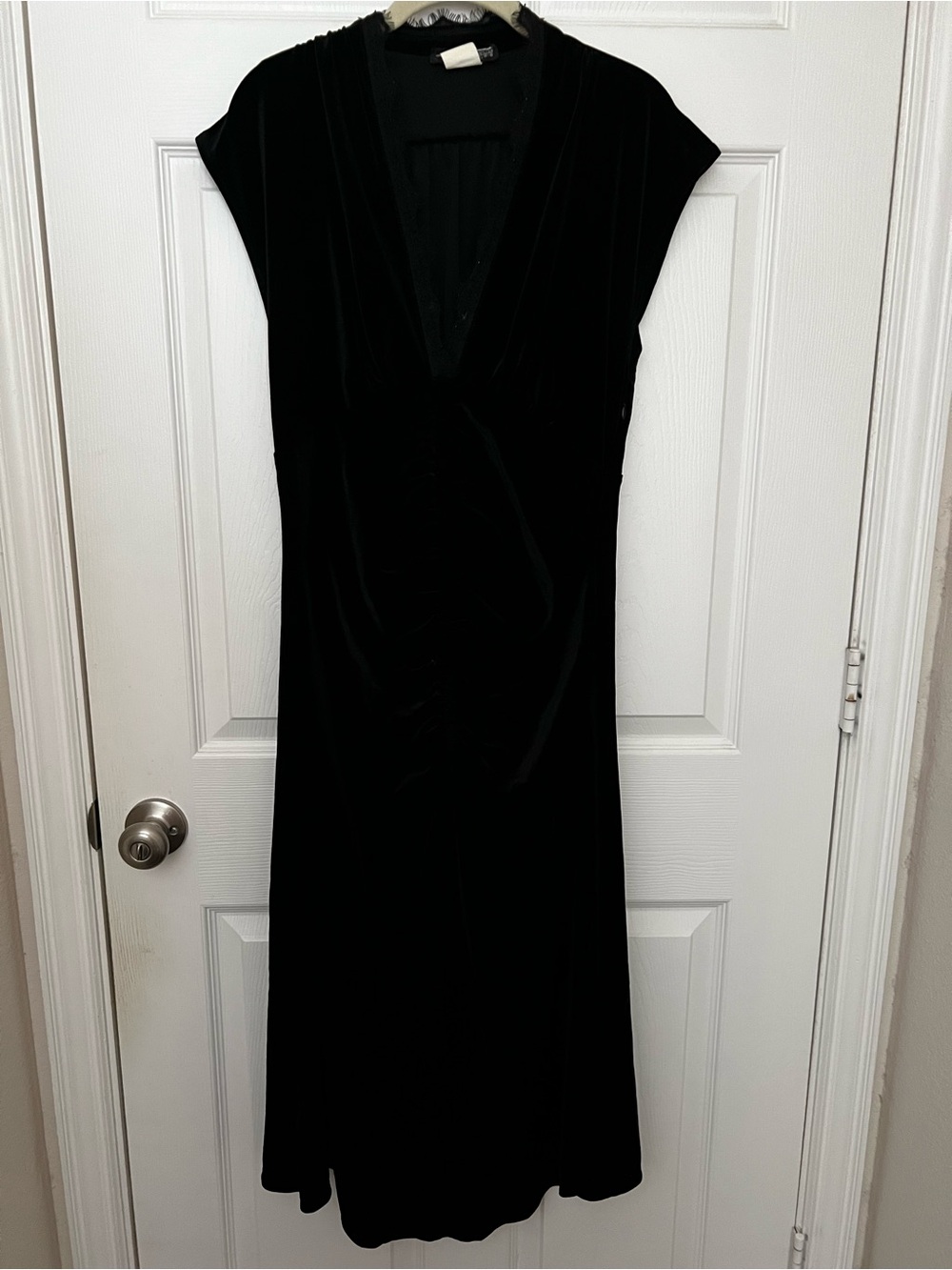 Vintage jonathan martin Black Velvet Midi Dress with V-Neck